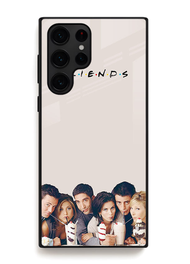 Minimal friends artwork printed on glossy tempered glass Samsung S25 Ultra back cover