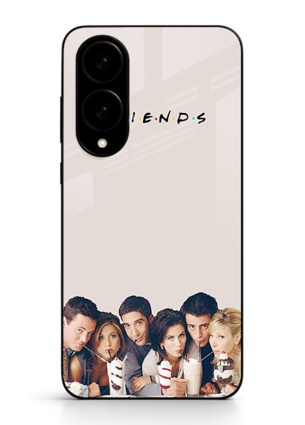 Minimal friends artwork printed on glossy tempered glass Samsung S25 Edge back cover