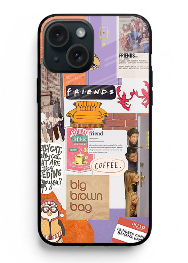 Sitcom mood board artwork printed on glossy tempered glass iPhone 13 back cover