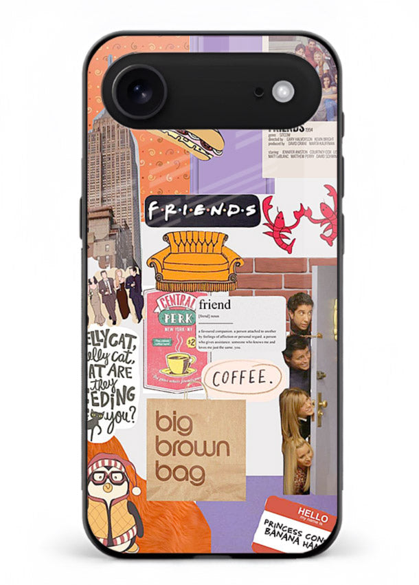 Sitcom mood board artwork printed on glossy tempered glass iPhone 17 Air back cover
