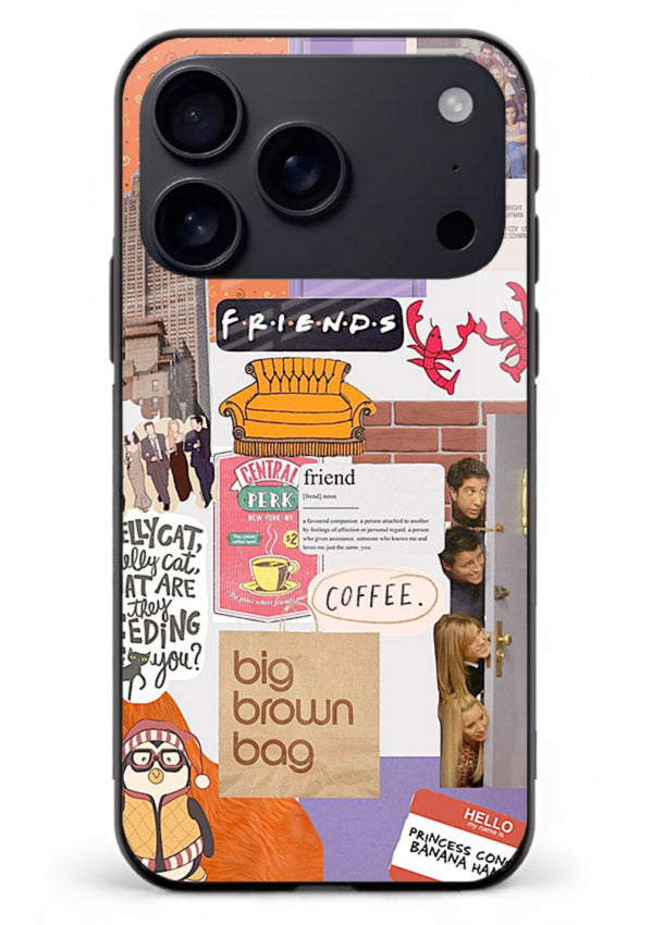 Sitcom mood board artwork printed on glossy tempered glass iPhone 18 Pro Max back cover