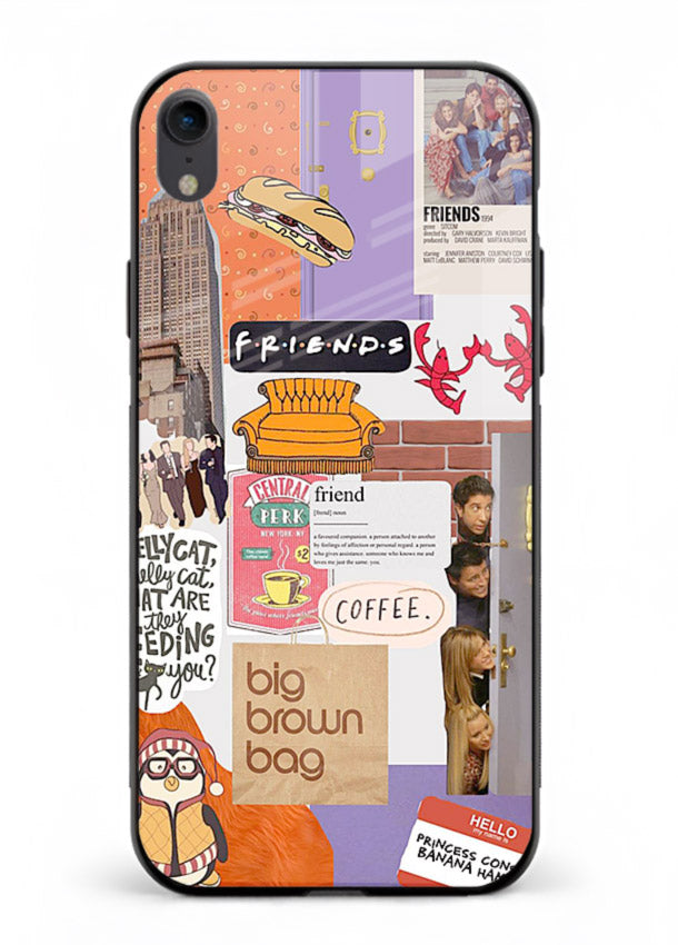 Sitcom mood board artwork printed on glossy tempered glass iPhone XR back cover