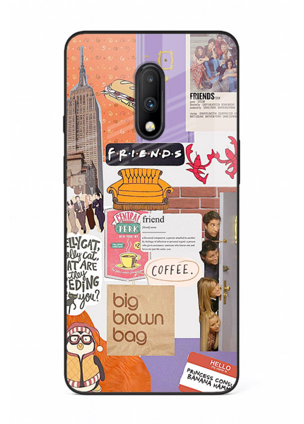 Sitcom mood board artwork printed on glossy tempered glass OnePlus 7 back cover