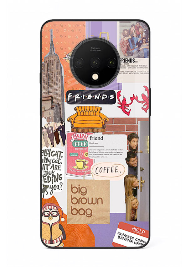 Sitcom mood board artwork printed on glossy tempered glass OnePlus 7T back cover