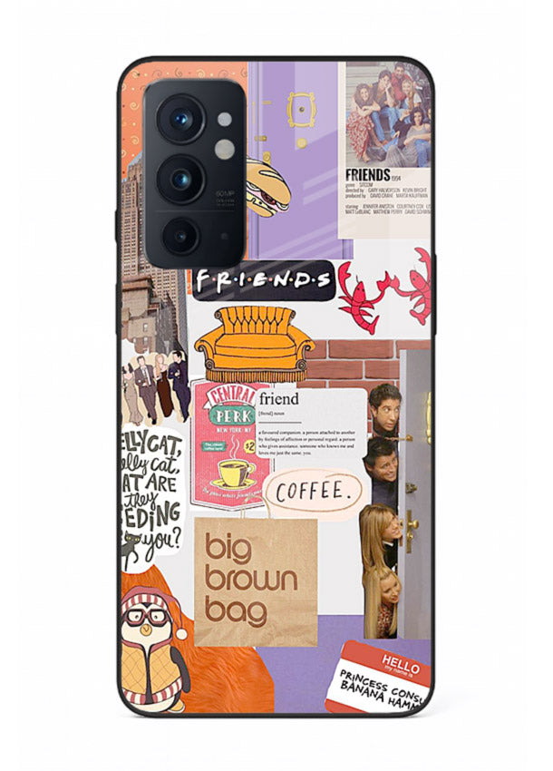 Sitcom mood board artwork printed on glossy tempered glass OnePlus 9RT back cover