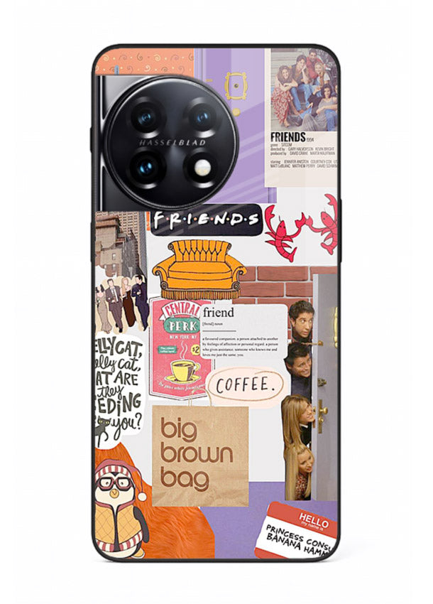 Sitcom mood board artwork printed on glossy tempered glass OnePlus 11 back cover