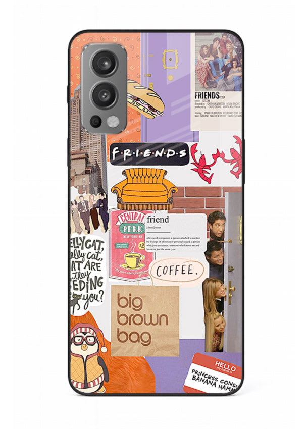 Sitcom mood board artwork printed on glossy tempered glass OnePlus Nord 2 back cover