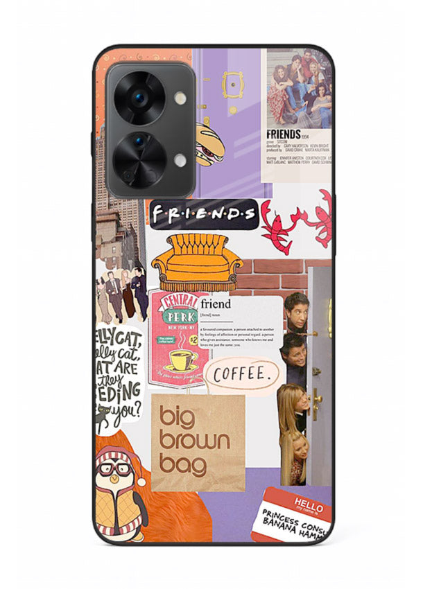 Sitcom mood board artwork printed on glossy tempered glass OnePlus Nord 2T back cover