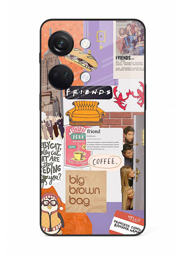 Sitcom mood board artwork printed on glossy tempered glass OnePlus Nord 3 back cover