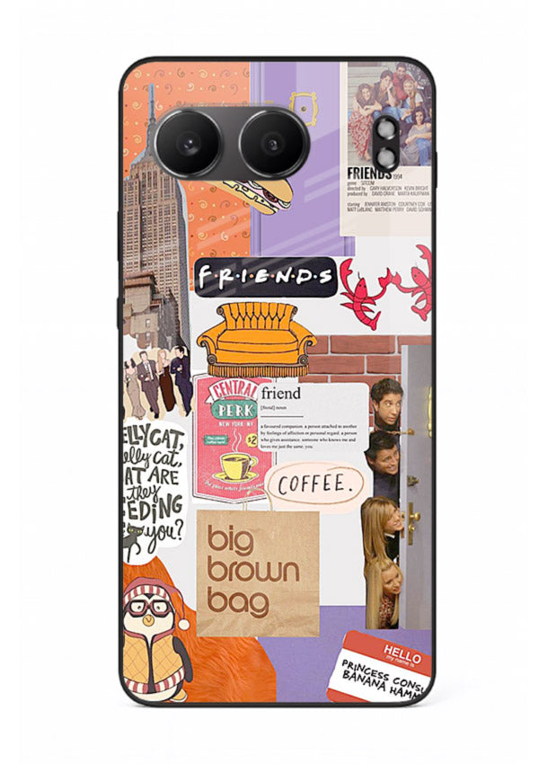 Sitcom mood board artwork printed on glossy tempered glass OnePlus Nord 4 back cover