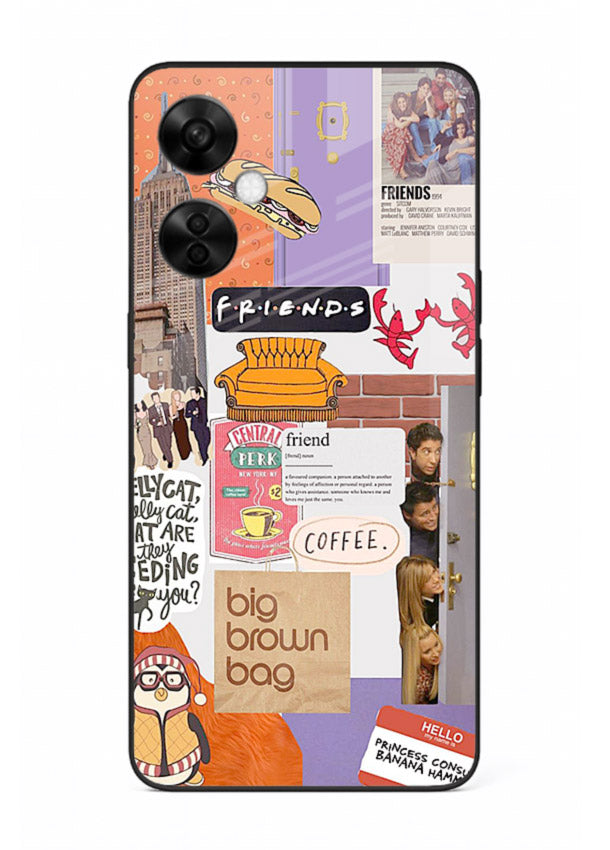 Sitcom mood board artwork printed on glossy tempered glass OnePlus Nord CE3 Lite back cover