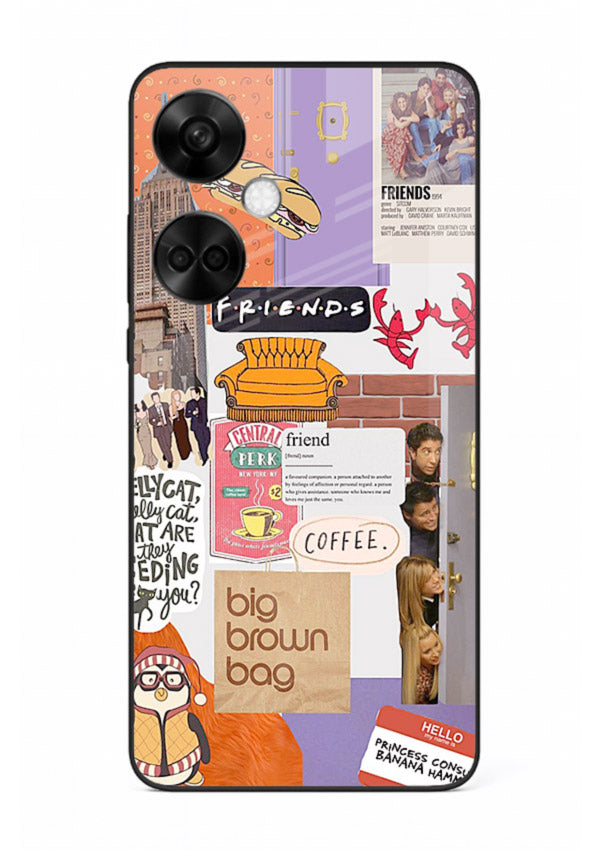 Sitcom mood board artwork printed on glossy tempered glass OnePlus Nord CE3 back cover