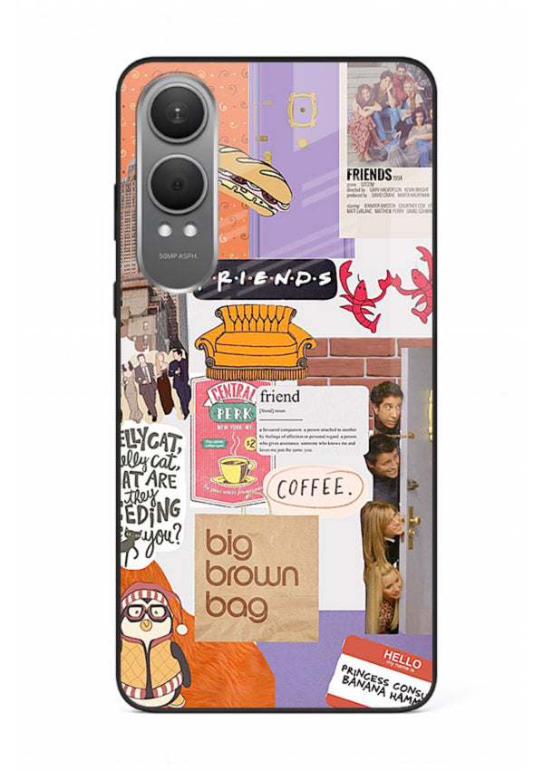 Sitcom mood board artwork printed on glossy tempered glass OnePlus Nord CE4 Lite back cover