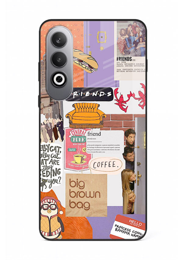 Sitcom mood board artwork printed on glossy tempered glass OnePlus Nord CE4 back cover