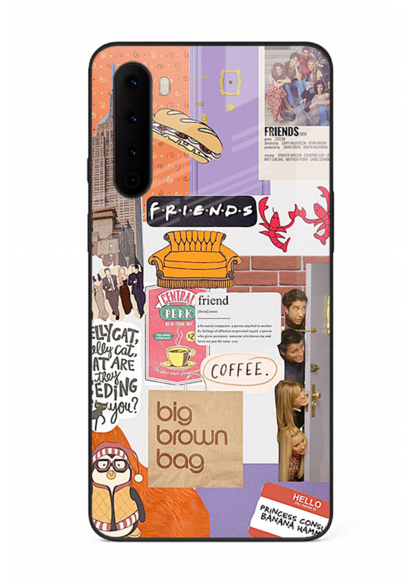 Sitcom mood board artwork printed on glossy tempered glass OnePlus Nord back cover