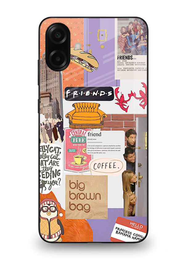 Sitcom mood board artwork printed on glossy tempered glass Samsung A06 5G back cover
