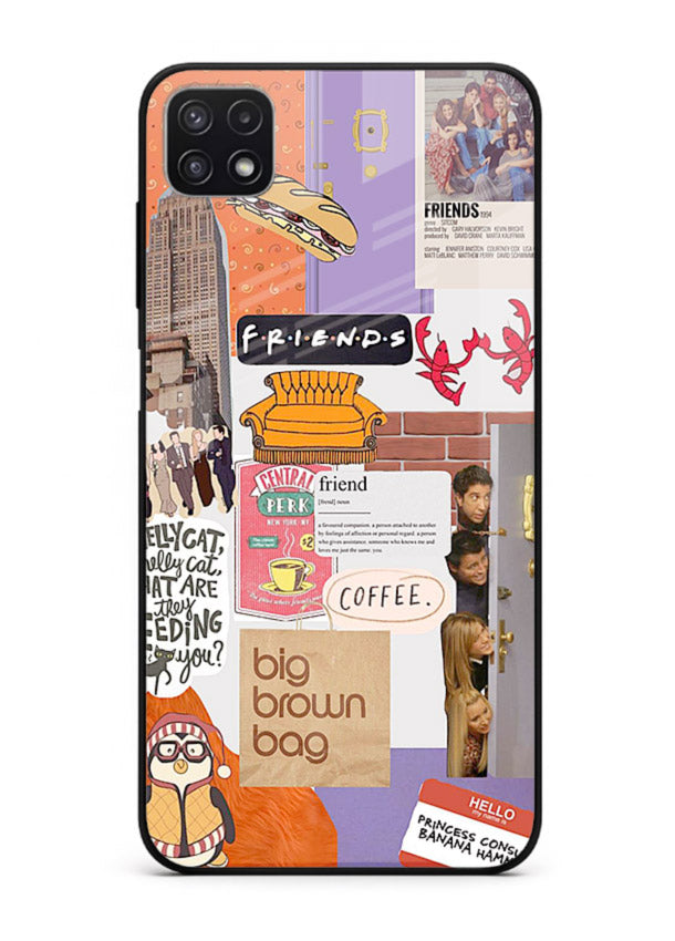 Sitcom mood board artwork printed on glossy tempered glass Samsung A22 5G back cover