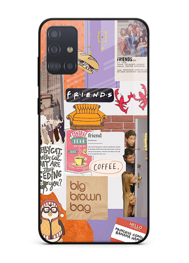Sitcom mood board artwork printed on glossy tempered glass Samsung A71 back cover