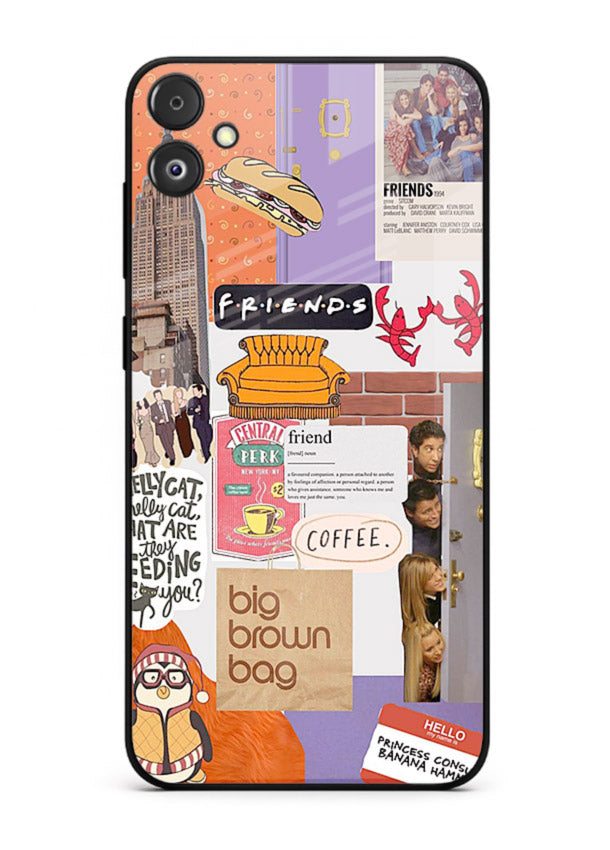 Sitcom mood board artwork printed on glossy tempered glass Samsung F14 5G back cover