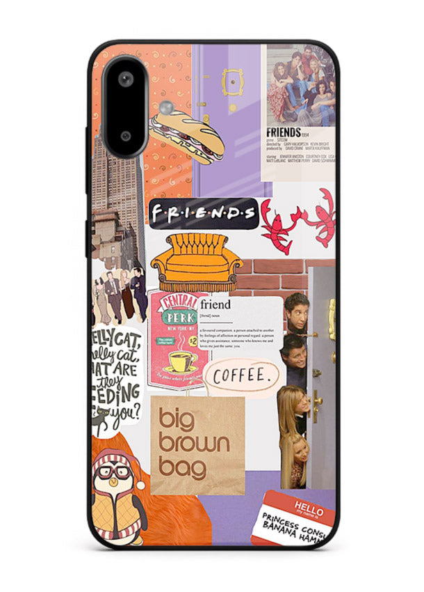 Sitcom mood board artwork printed on glossy tempered glass Samsung F06 5G back cover