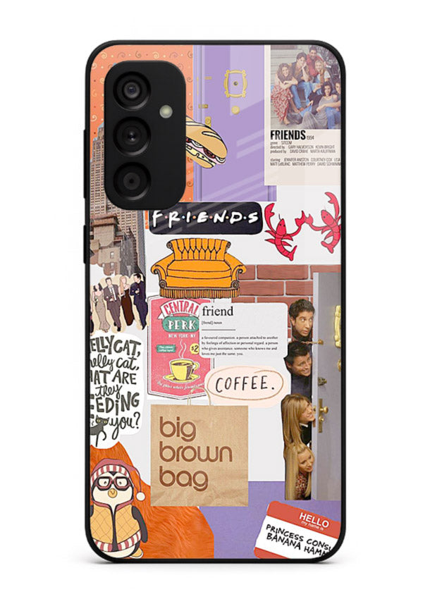 Sitcom mood board artwork printed on glossy tempered glass Samsung F15 5G back cover