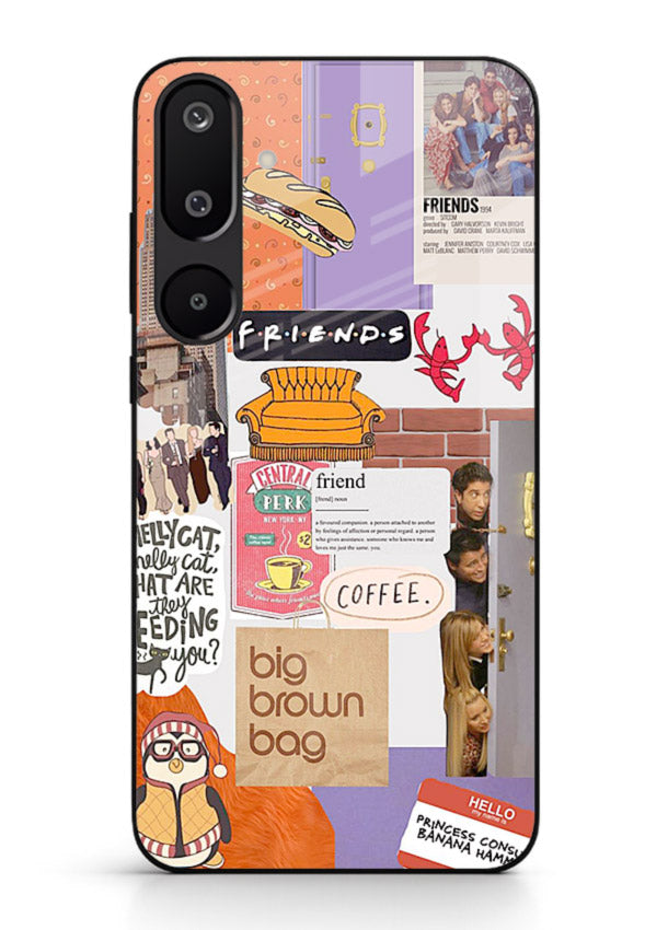 Sitcom mood board artwork printed on glossy tempered glass Samsung M16 5G back cover