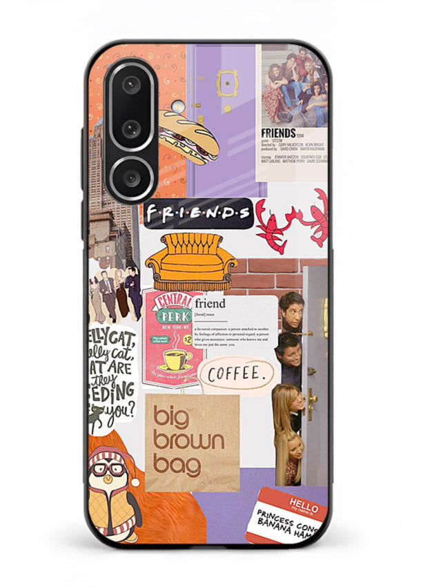 Sitcom mood board artwork printed on glossy tempered glass Samsung F56 5G back cover