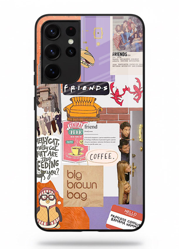 Sitcom mood board artwork printed on glossy tempered glass Samsung S21 Ultra back cover
