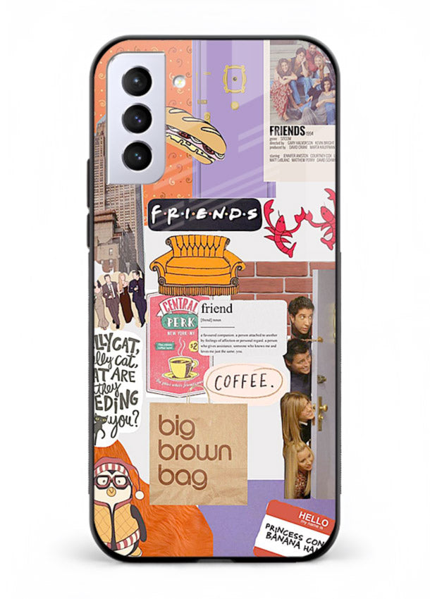 Sitcom mood board artwork printed on glossy tempered glass Samsung S21 FE back cover