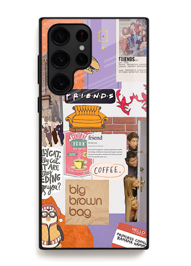 Sitcom mood board artwork printed on glossy tempered glass Samsung S23 Ultra back cover