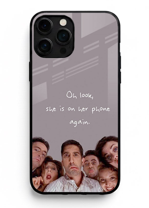 Grey friends quote artwork printed on glossy tempered glass iPhone 14 Pro Max back cover