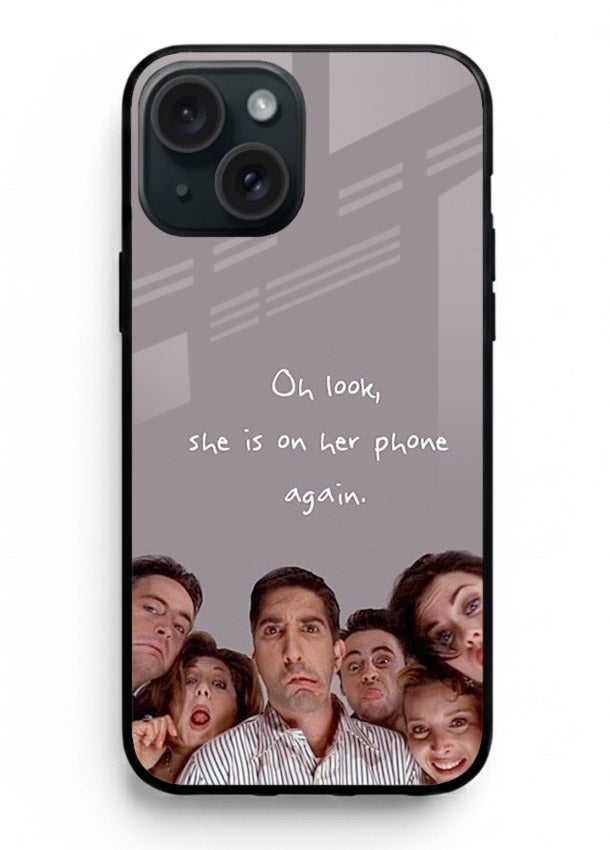 Grey friends quote artwork printed on glossy tempered glass iPhone 13 back cover