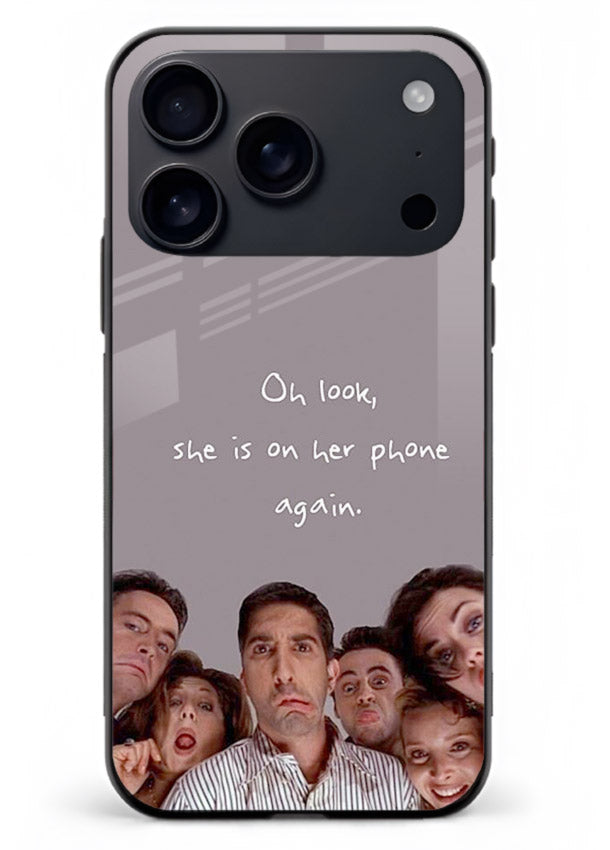 Grey friends quote artwork printed on glossy tempered glass iPhone 17 Pro Max back cover