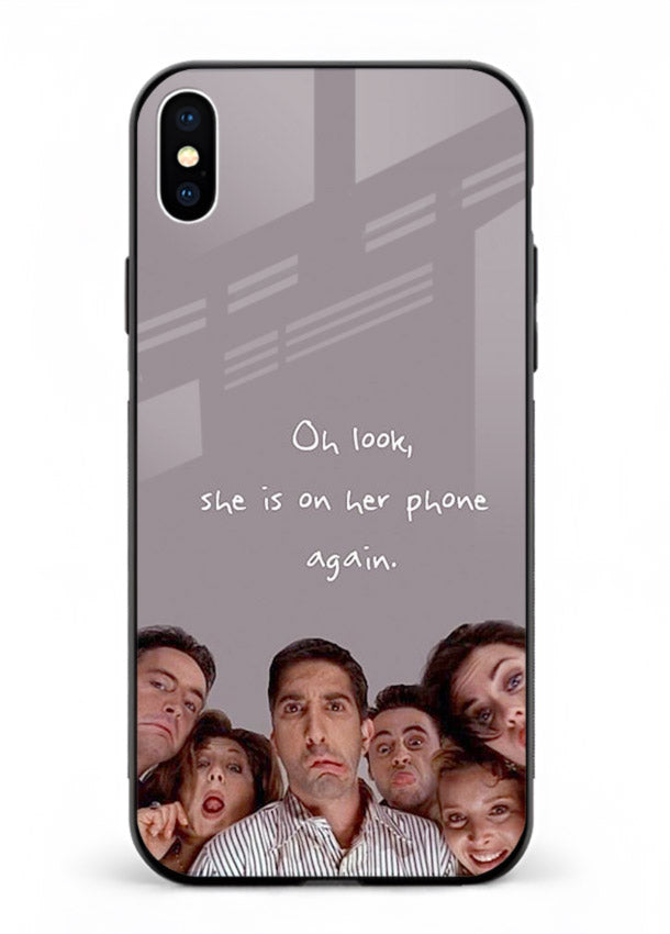 Grey friends quote artwork printed on glossy tempered glass iPhone XS Max back cover