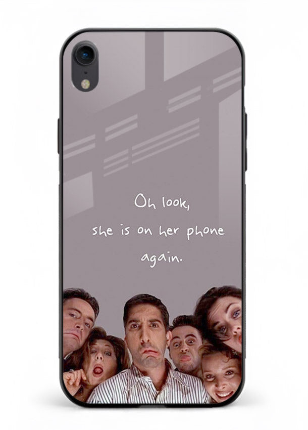 Grey friends quote artwork printed on glossy tempered glass iPhone XR back cover