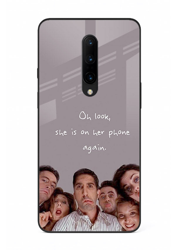 Grey friends quote artwork printed on glossy tempered glass OnePlus 7T Pro back cover