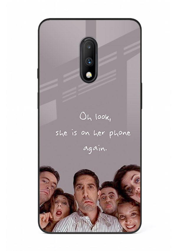 Grey friends quote artwork printed on glossy tempered glass OnePlus 7 back cover