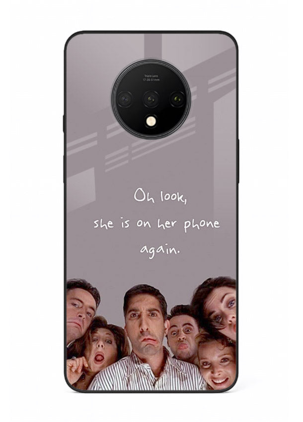 Grey friends quote artwork printed on glossy tempered glass OnePlus 7T back cover