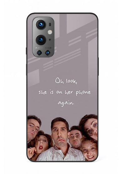 Grey friends quote artwork printed on glossy tempered glass OnePlus 9 back cover