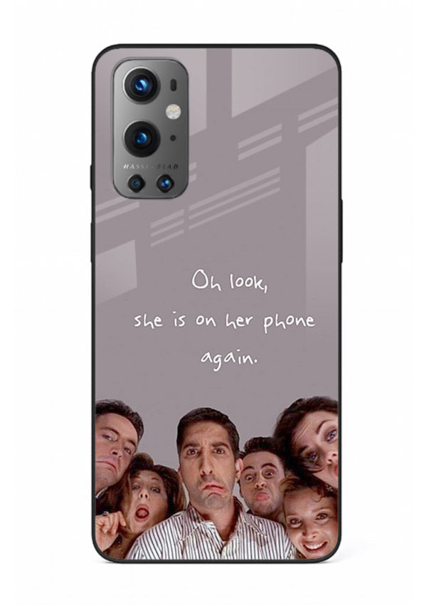 Grey friends quote artwork printed on glossy tempered glass OnePlus 9 back cover