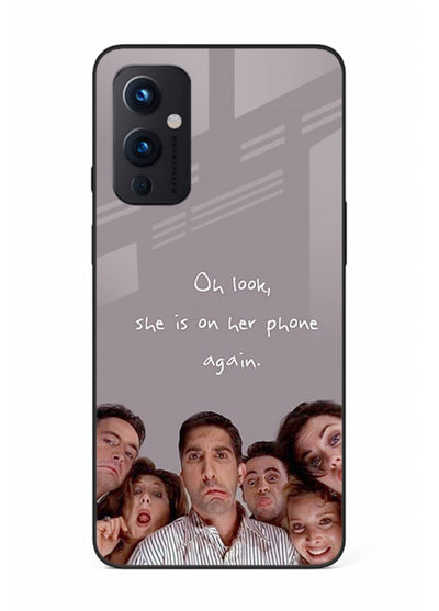 Grey friends quote artwork printed on glossy tempered glass OnePlus 9 Pro back cover