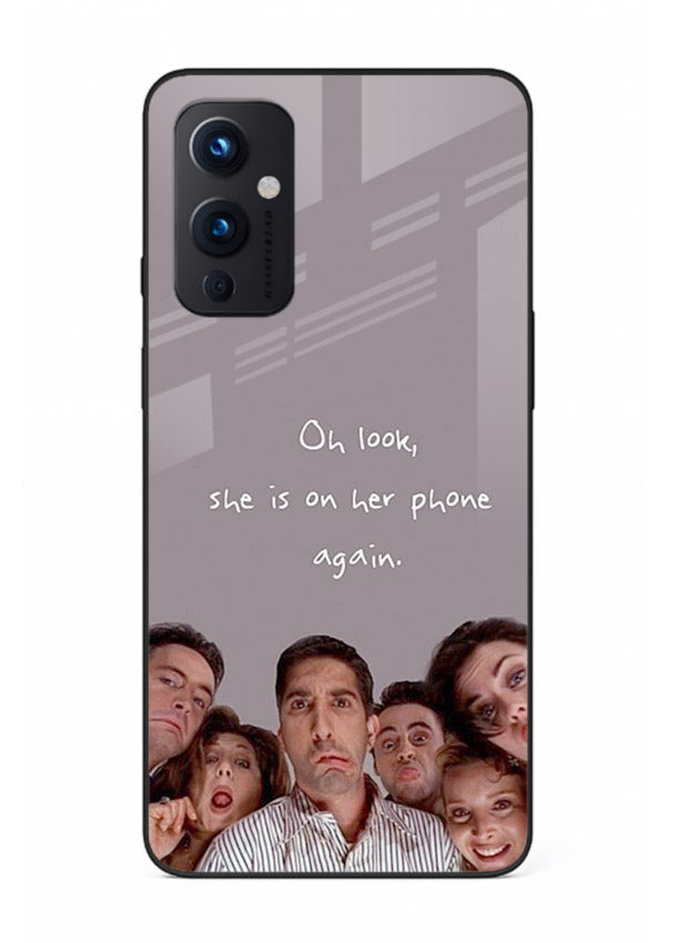 Grey friends quote artwork printed on glossy tempered glass OnePlus 9 Pro back cover