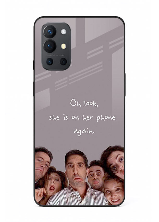 Grey friends quote artwork printed on glossy tempered glass OnePlus 9R back cover