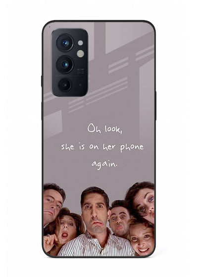 Grey friends quote artwork printed on glossy tempered glass OnePlus 9RT back cover