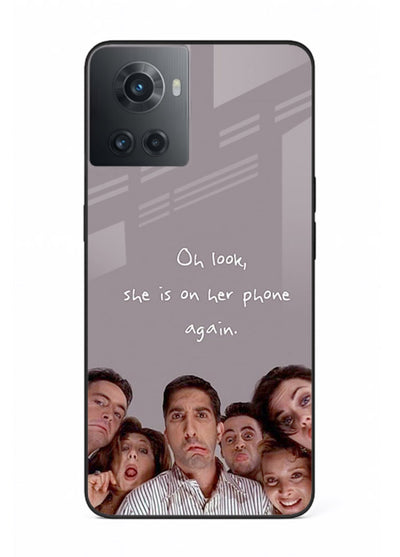 Grey friends quote artwork printed on glossy tempered glass OnePlus 10R back cover