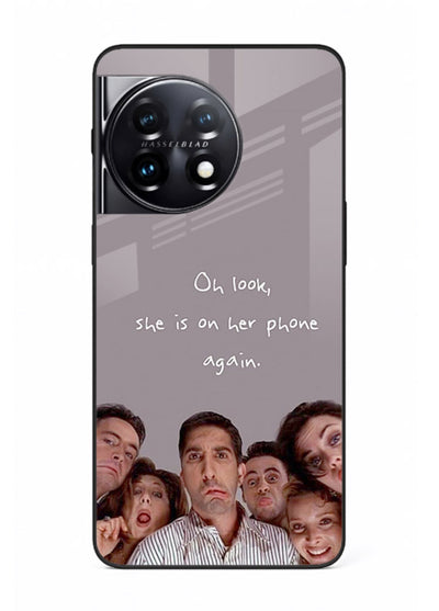 Grey friends quote artwork printed on glossy tempered glass OnePlus 11 back cover