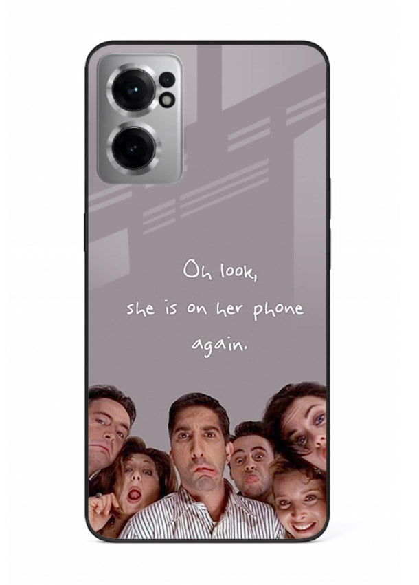 Grey friends quote artwork printed on glossy tempered glass OnePlus Nord CE2 5G back cover