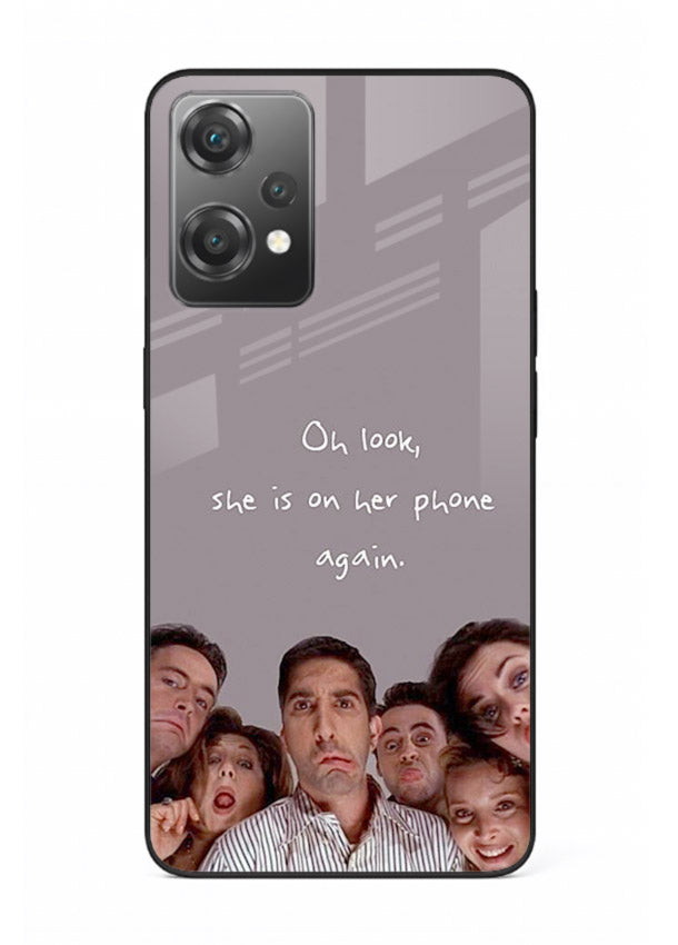 Grey friends quote artwork printed on glossy tempered glass OnePlus Nord CE2 Lite 5G back cover