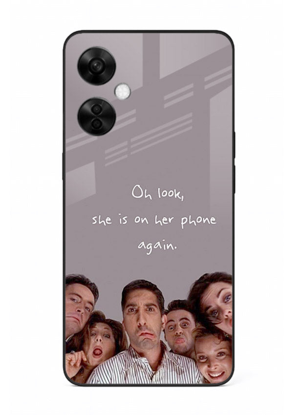 Grey friends quote artwork printed on glossy tempered glass OnePlus Nord CE3 Lite back cover