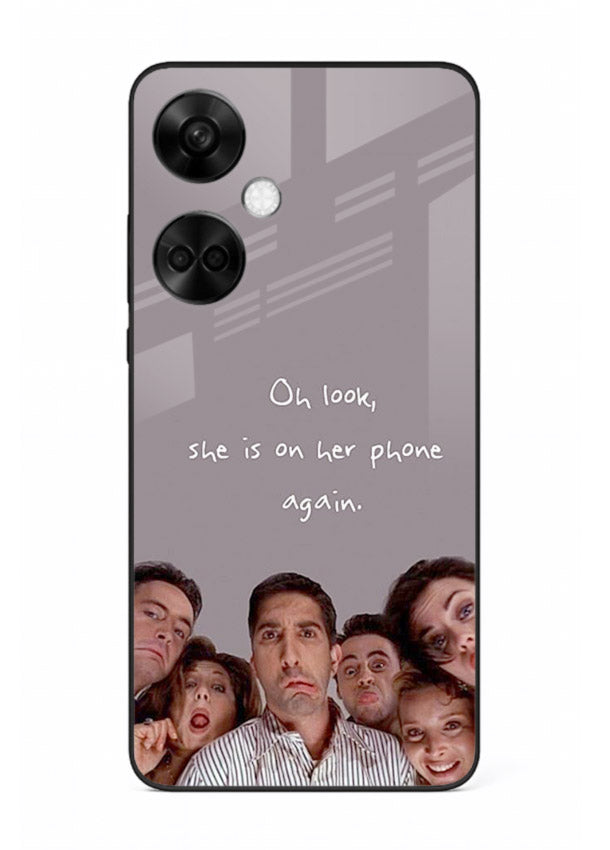 Grey friends quote artwork printed on glossy tempered glass OnePlus Nord CE3 back cover